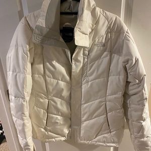 Womens North Face Large White winter jacket without hood attachment. GUC